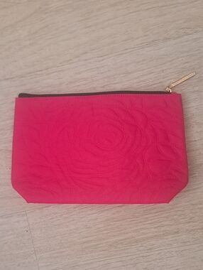 Lancome Paris Bright Pink Cosmetic Makeup Bag Case Hot Pink Gold Zip